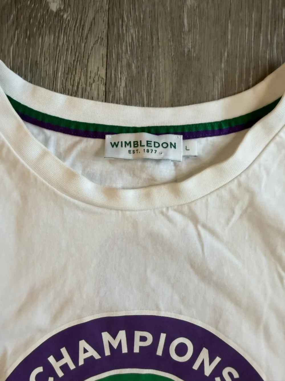 Wimbledon White Tee with Purple & Green Tennis Emblem - Picture 4 of 5